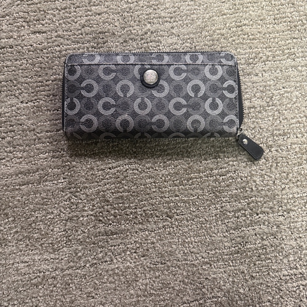 Coach Gray Signature Zip Wallet with Snap Front